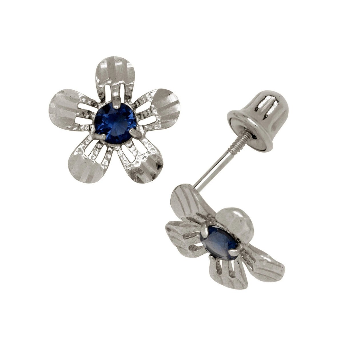 14K Yellow or White Gold Cubic Zirconia Flower Earrings with Screw Back