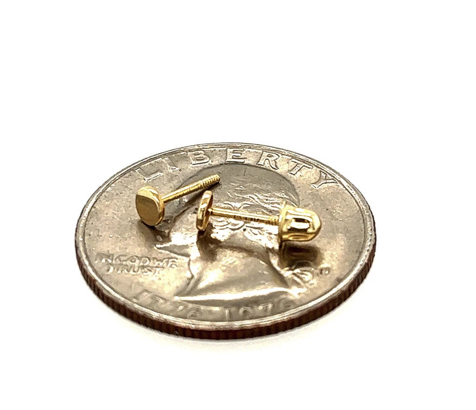 14K Yellow or White Gold Flat Round Earrings with Screw Back
