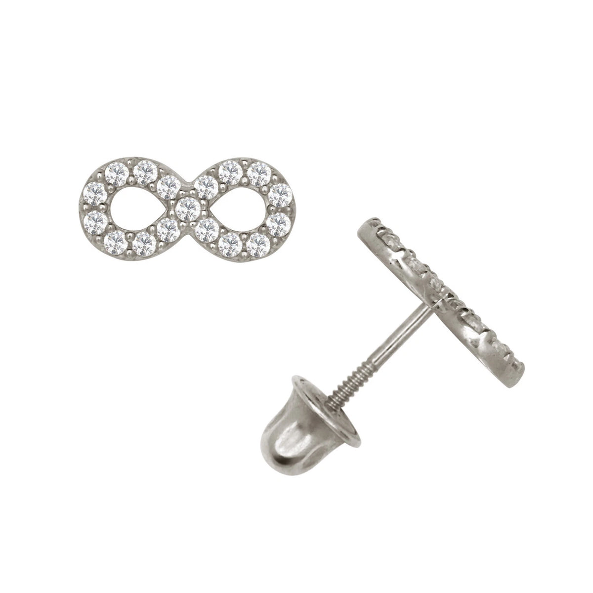 14K Yellow or white Gold CZ Infinity Stud Earrings