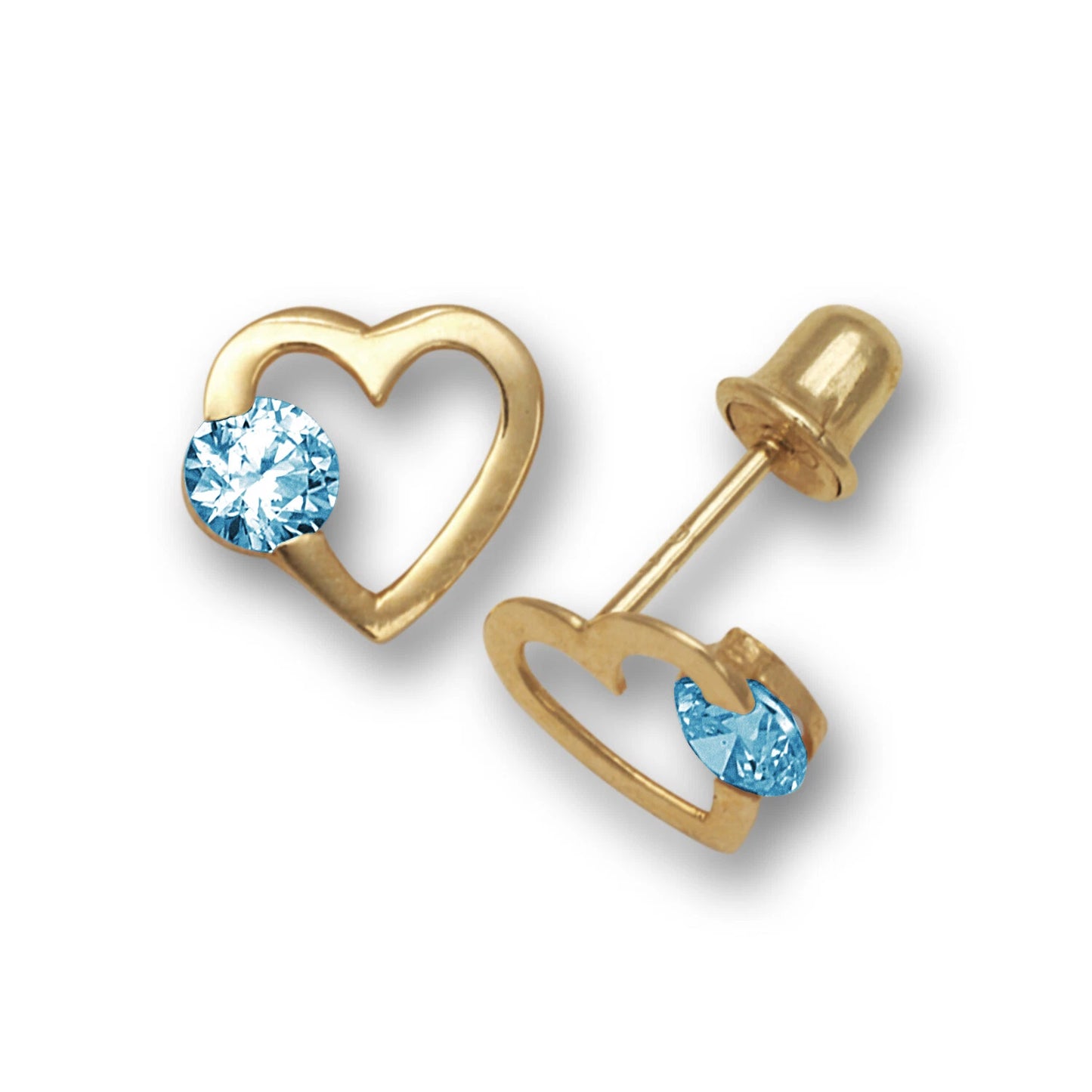 14k Yellow Gold CZ Open Heart Stud Earrings