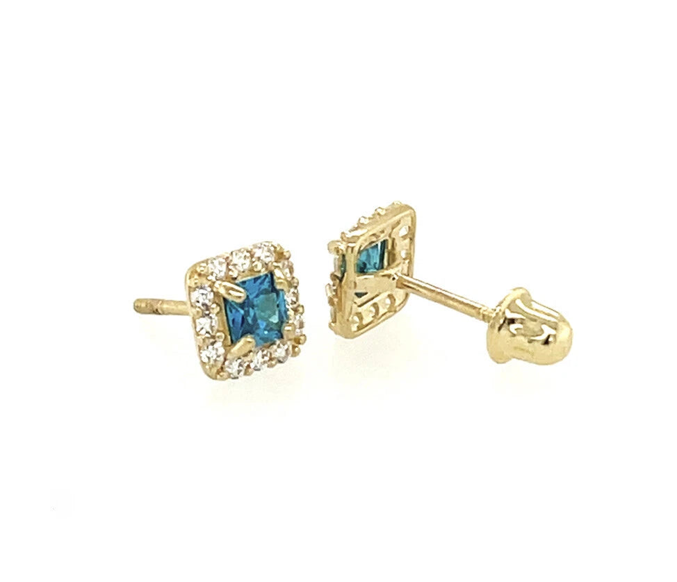 14k Yellow Gold Cushion Stud Earrings with Screw Back