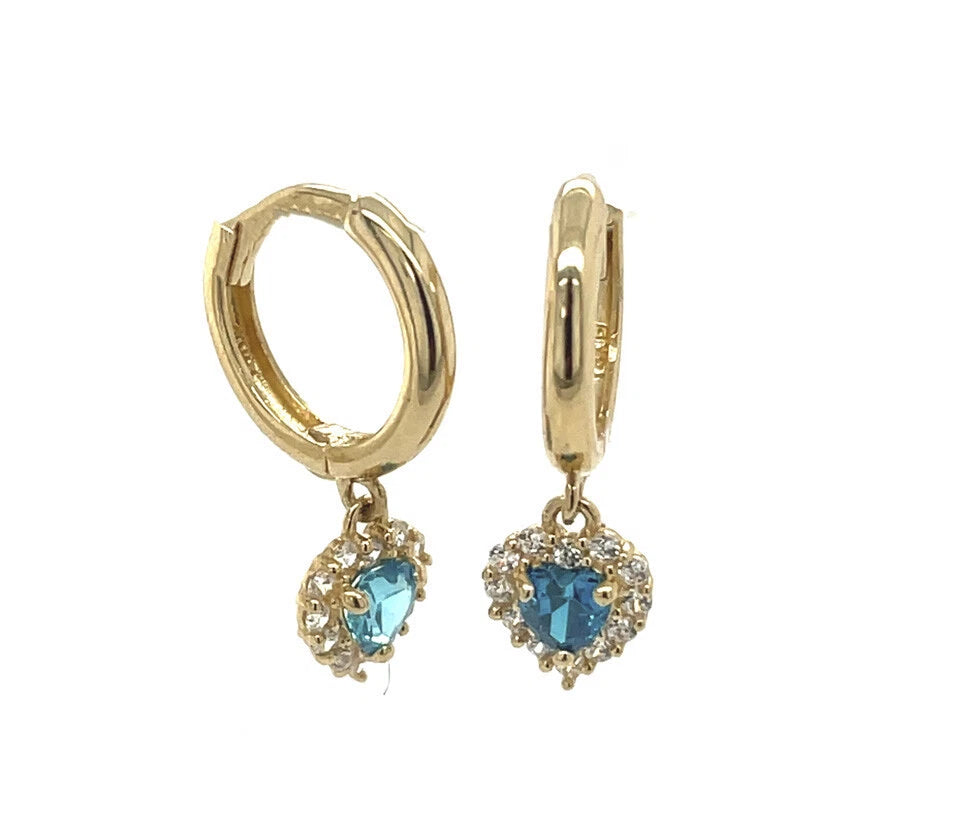 14k Yellow Gold Halo Birthstone Heart Shaped Huggie Earrings for Women
