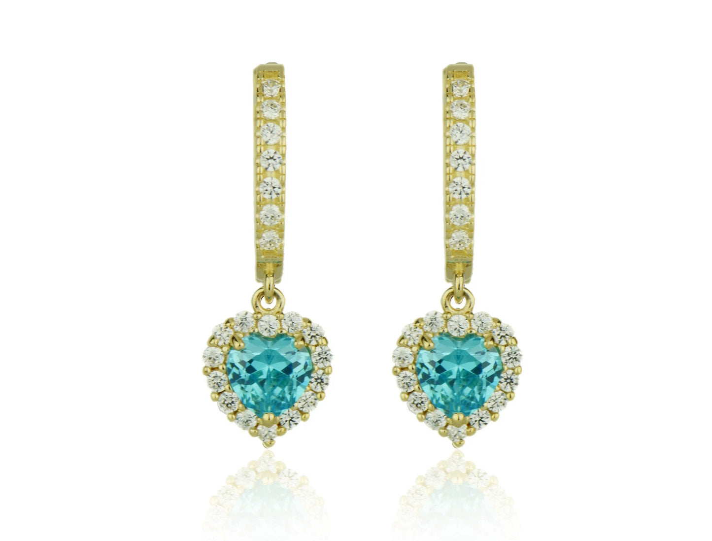 14k Yellow Gold Halo Heart Dangle Leverback Earring