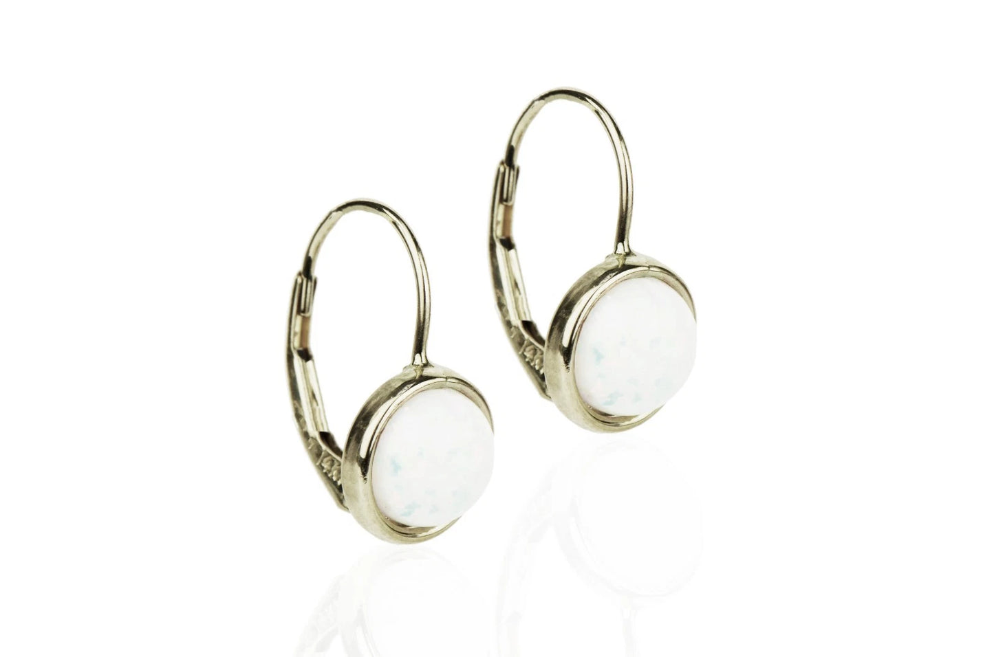 14k Yellow or White Gold Opal Dangle Leverback Earrings