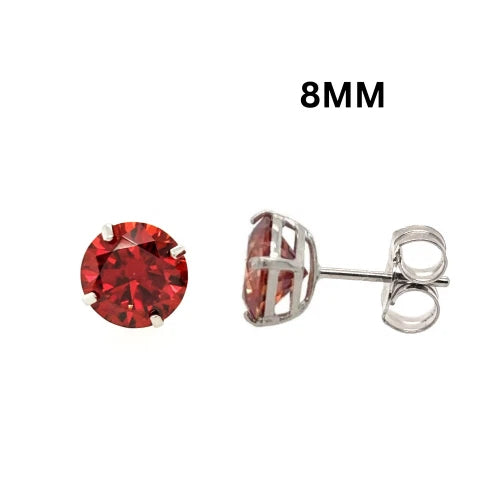14K Gold GRA Certified D-VVS1 Round Garnet Moissanite PushBack Studs Earrings