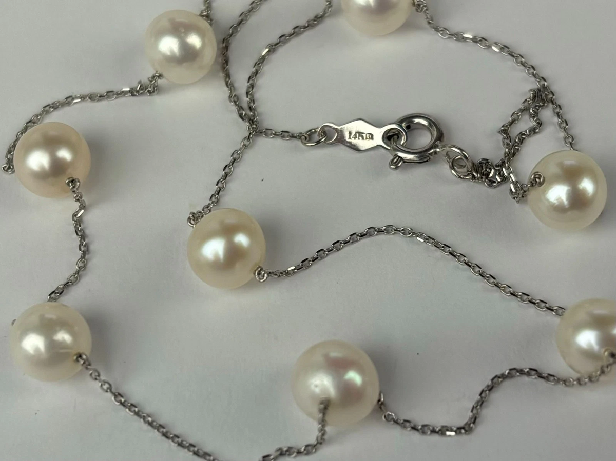 14k Yellow & White Gold Genuine White Pearls by the yard 16"& 18" Necklace