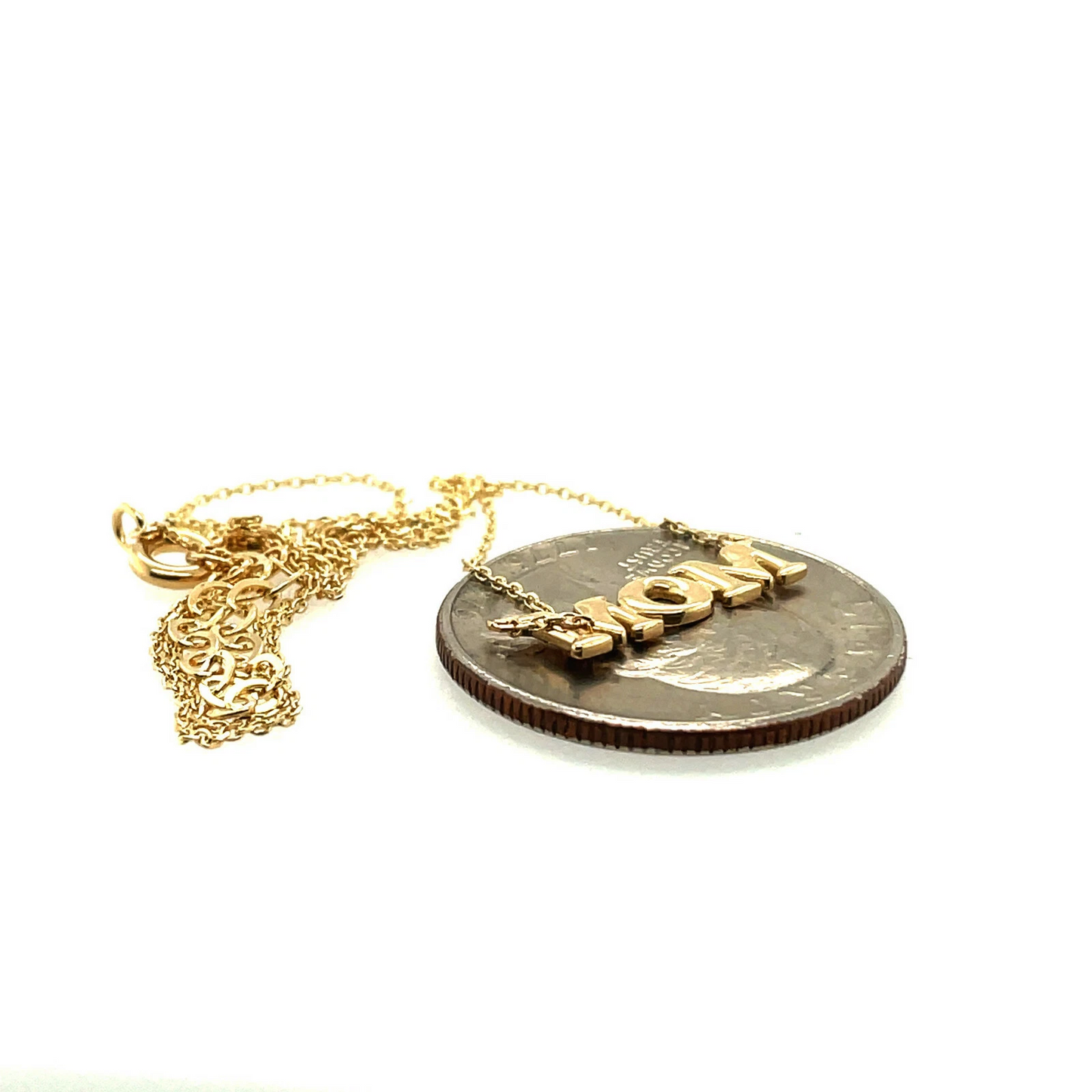 14K Yellow/ White/ Rose Gold "MOM" Charm Necklace