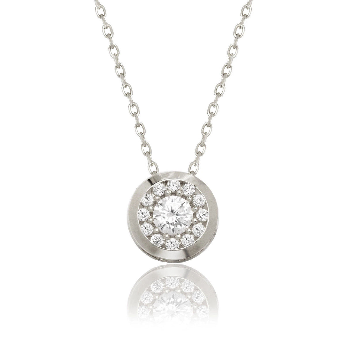 14K Yellow/White Gold CZ Round Bezel Necklace Chain