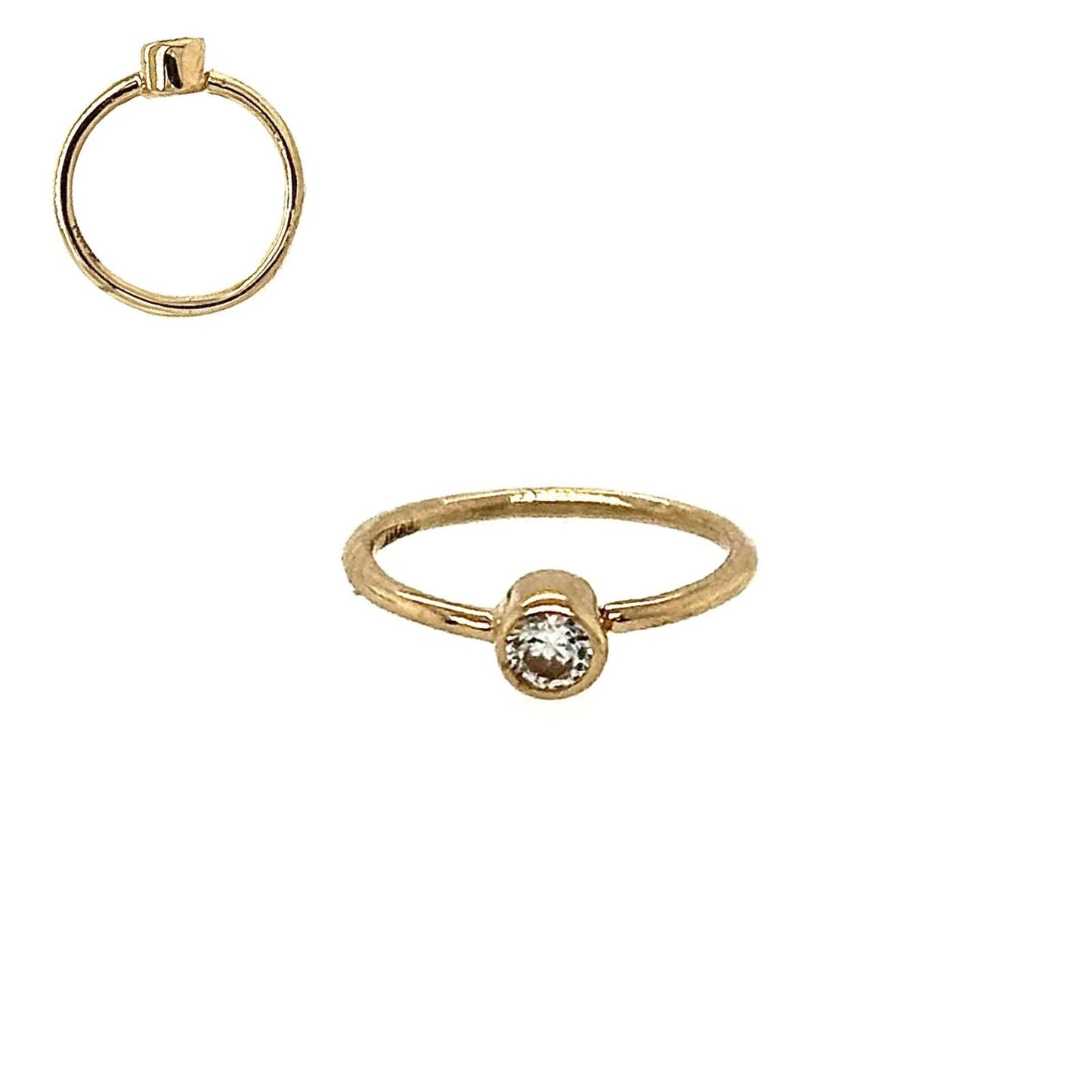 14K Solid Yellow Gold Bezel Nose Ring Hoop with 2mm CZ Stone
