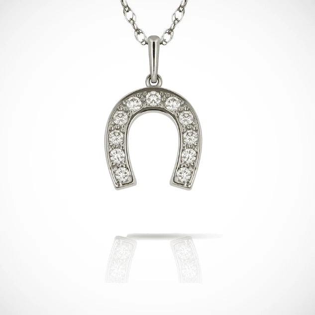 14K Yellow & White Gold CZ Lucky Horseshoe Charm Pendant For Women