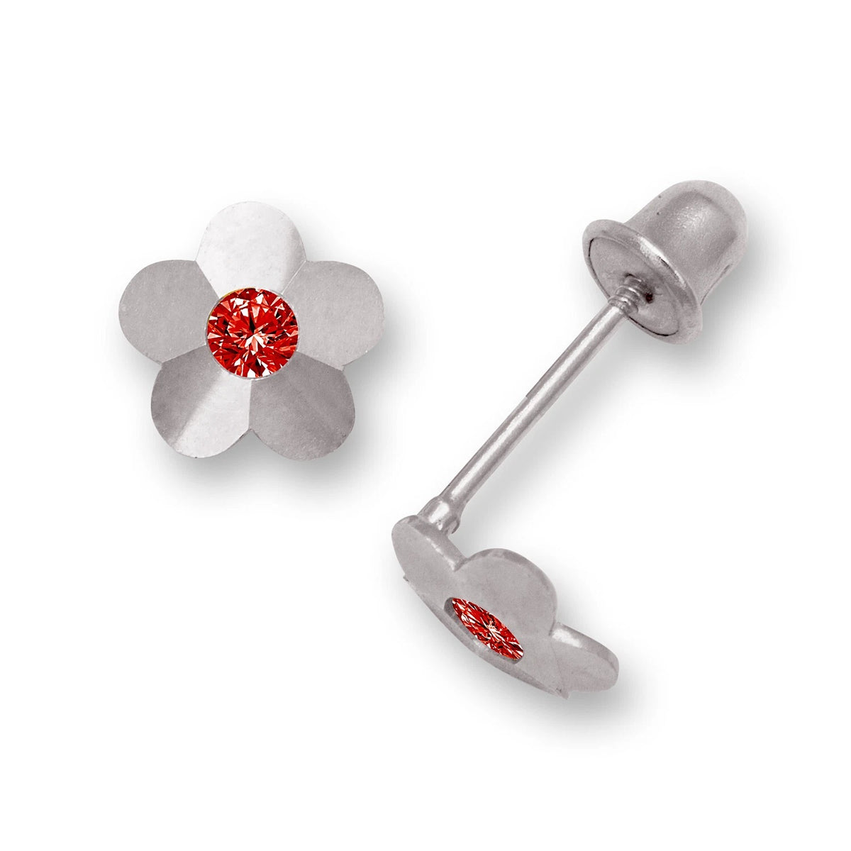 14K Yellow & White Gold Flower Screw Back Stud Earrings for Baby Girl