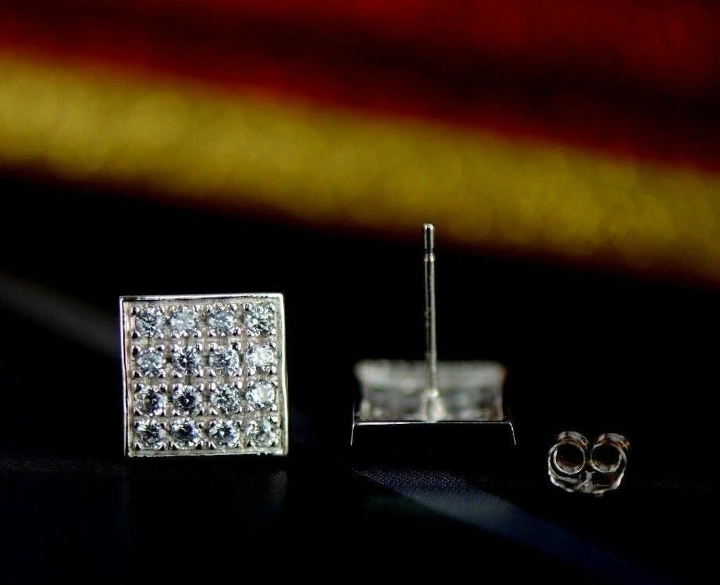 14K Yellow or White Gold Fancy Square CZ Stud Earrings