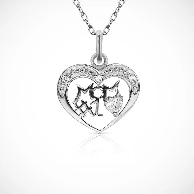 14K Yellow & White Gold Mom Heart Pendant For Women