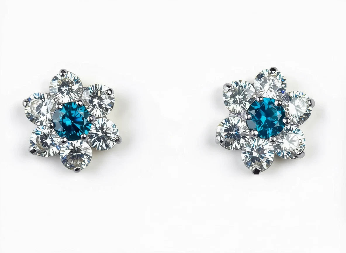 14k White Gold Beautiful Flower Shaped Stud Screw Back Earrings for Women