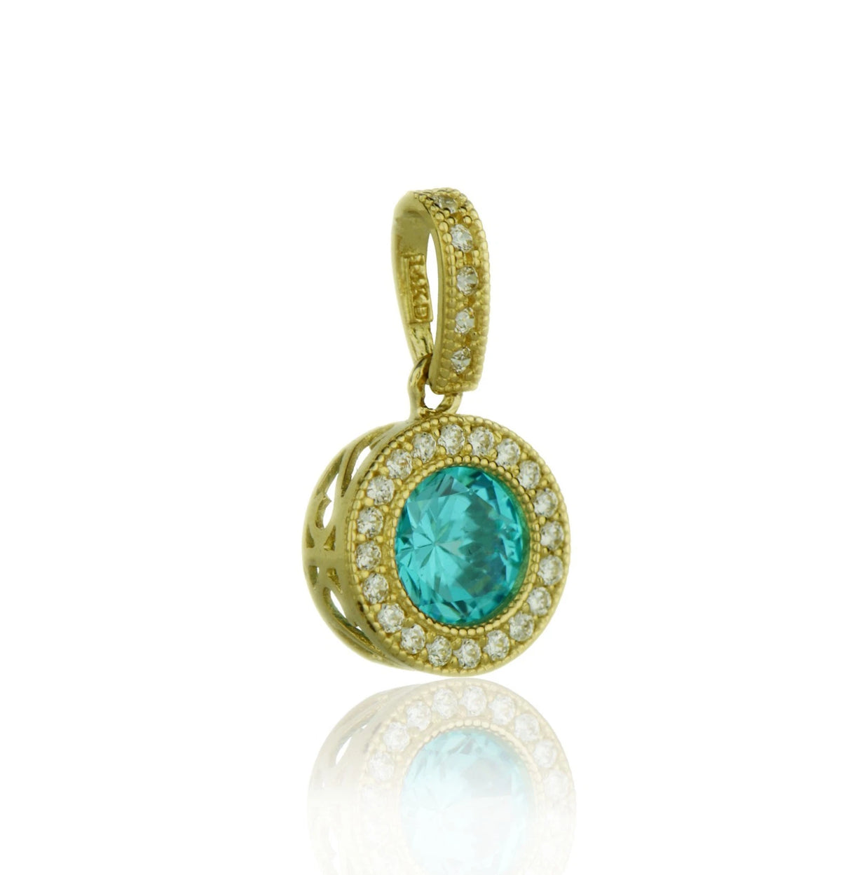 14k Yellow Gold CZ Halo Round Pendant