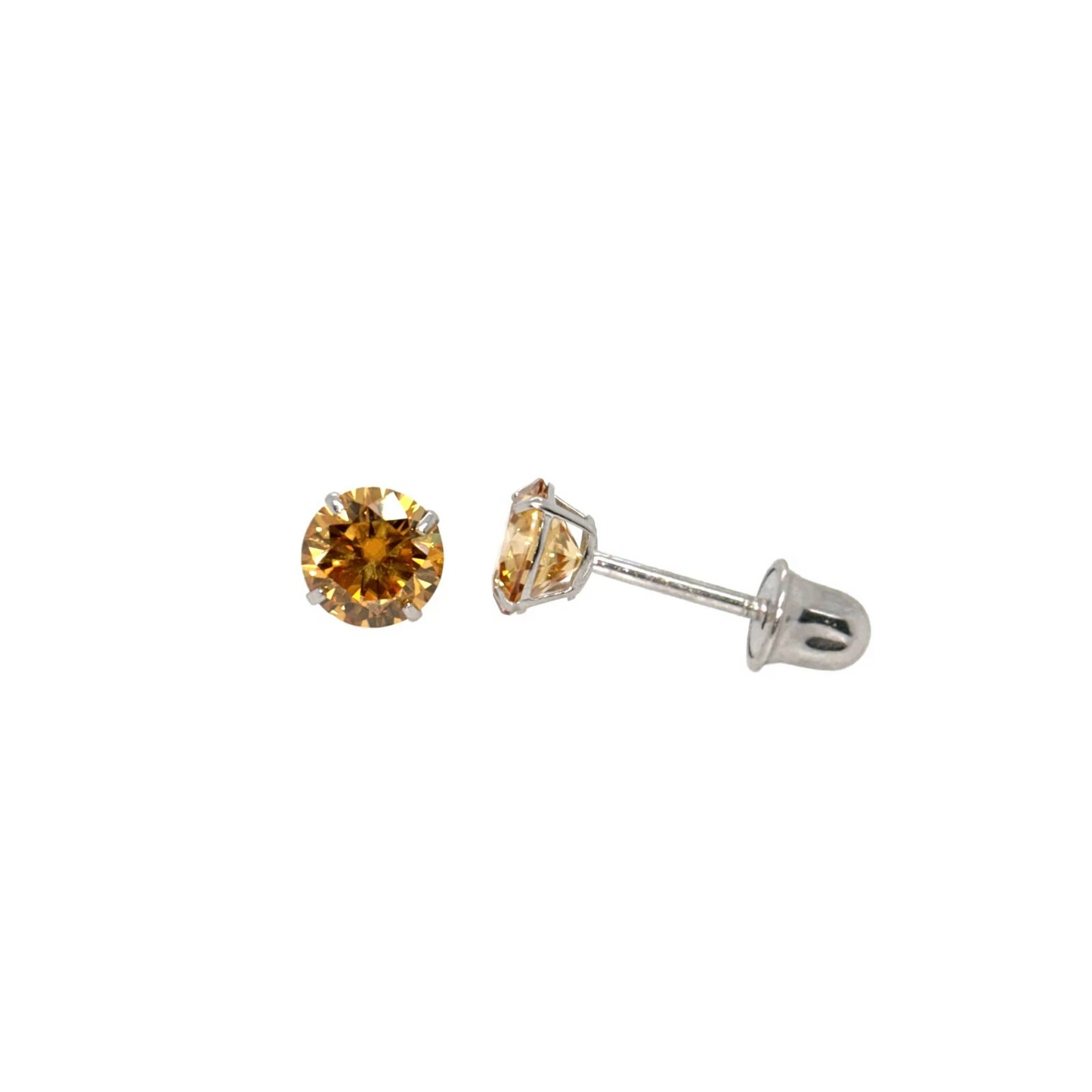 14K Gold Certified GRA D-VVS1 Round Champagne Moissanite Screw Back Studs Earrings