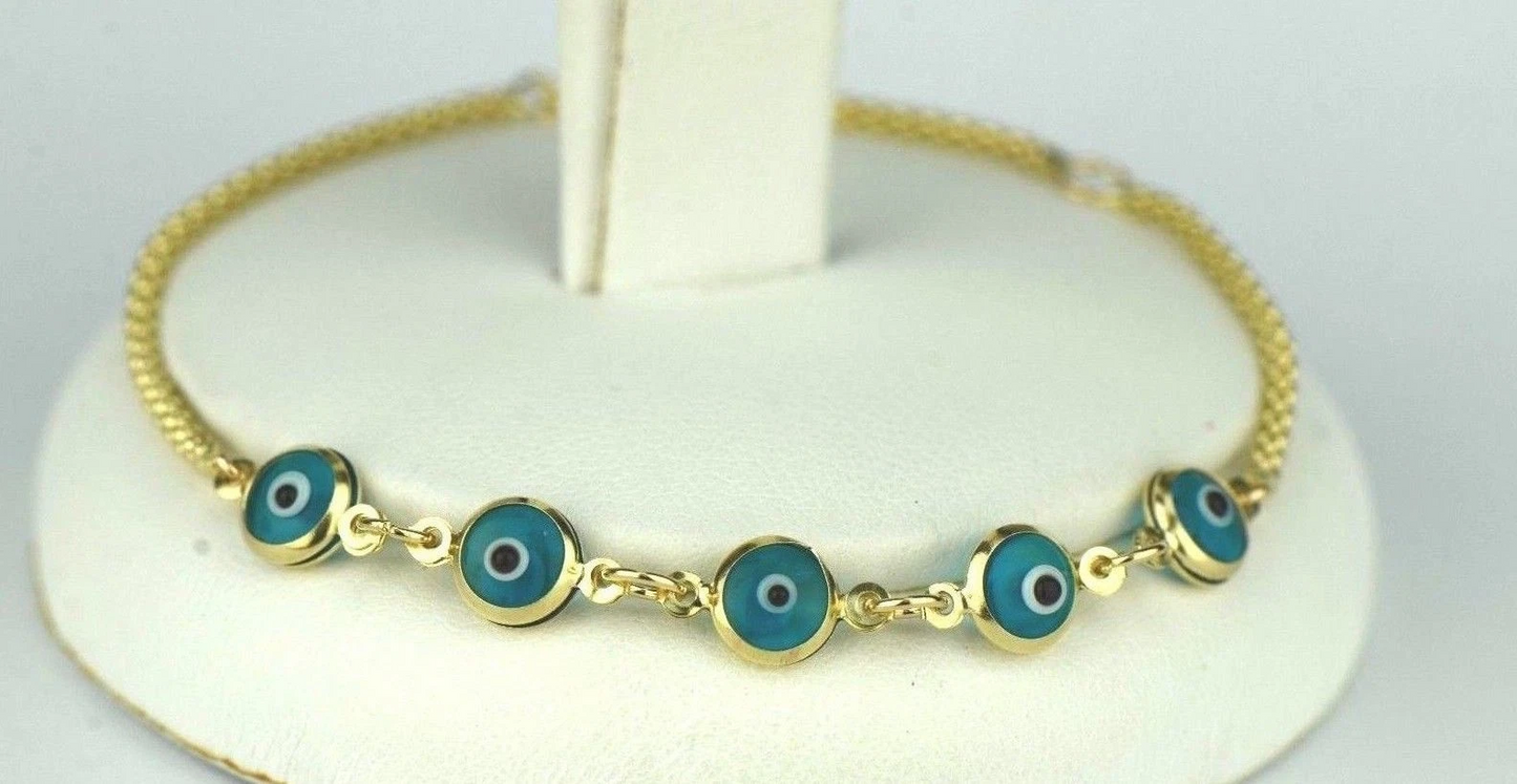 14k Yellow Gold White Gold Evil Eye Bracelet