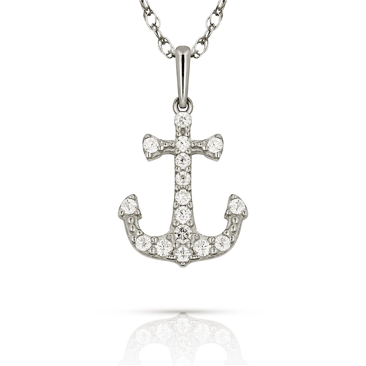 14K Yellow & White Gold Anchor Pendant For Women