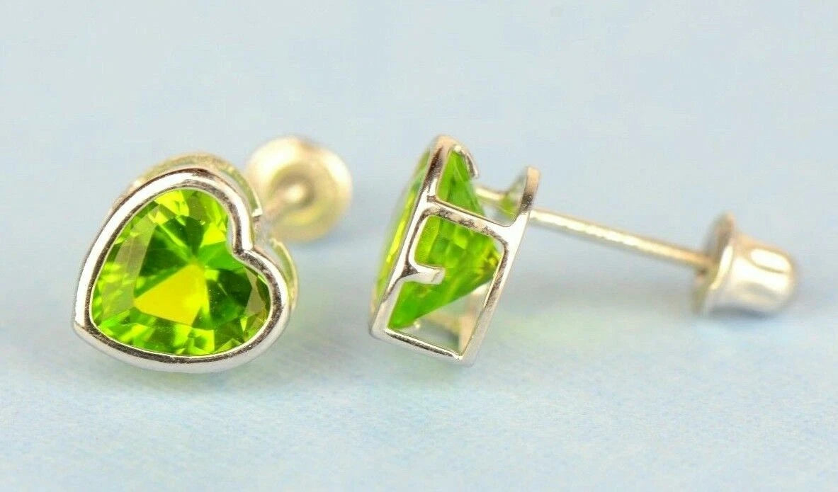 14k Solid White Gold Heart Birthstone Stud Earrings 6mm X 6mm