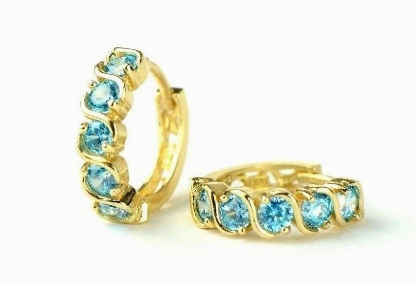 14k Yellow Gold Fancy Huggie Hoop CZ Earrings
