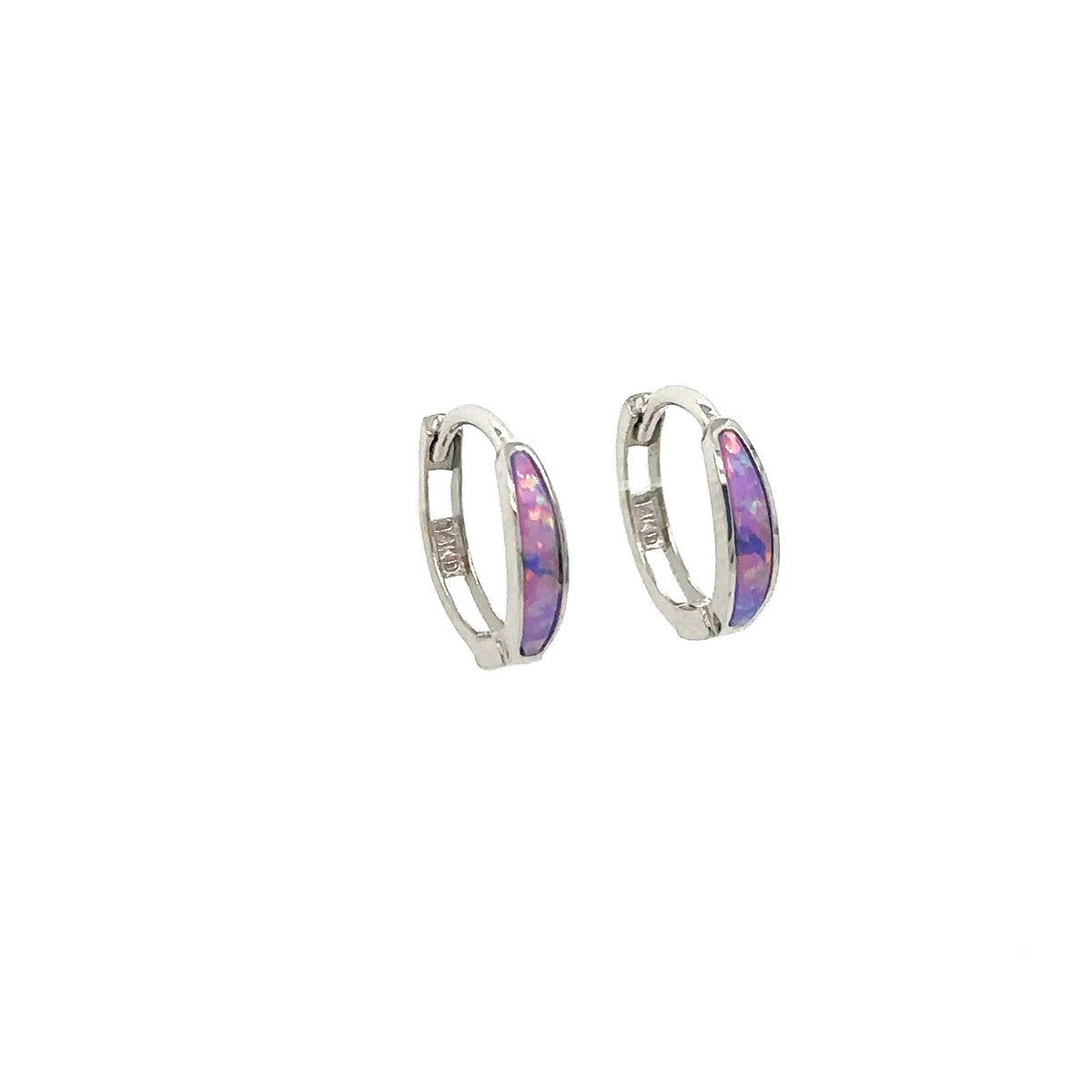 14k White Gold Purple Opal Huggie Hoop Earrings