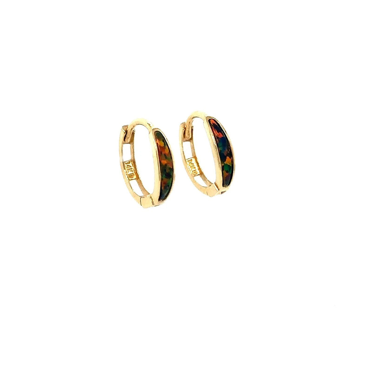 14k Yellow Gold Black Opal Huggie Hoop Earrings