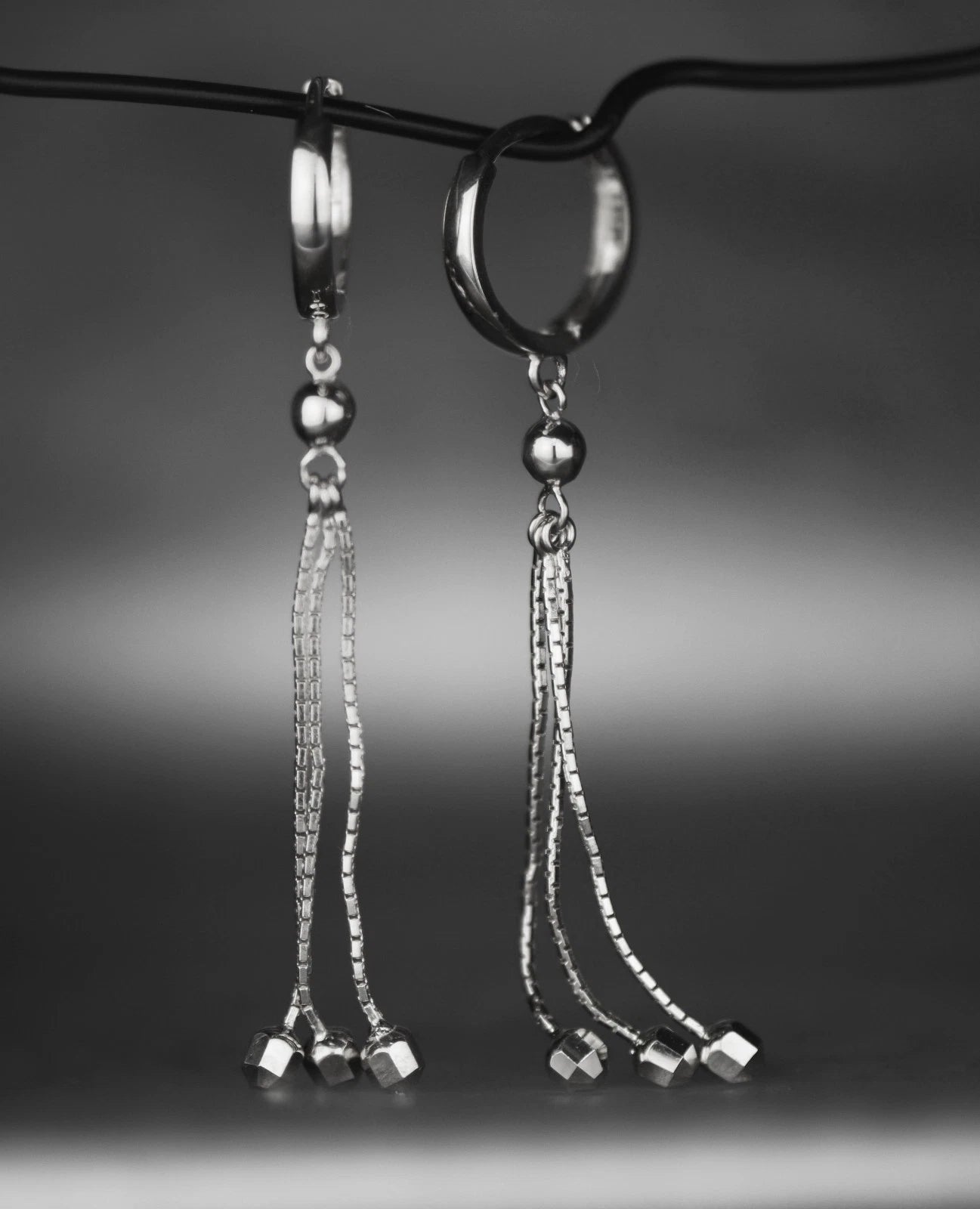14k Yellow / White Gold Dangle Ball Chain Huggie Earrings