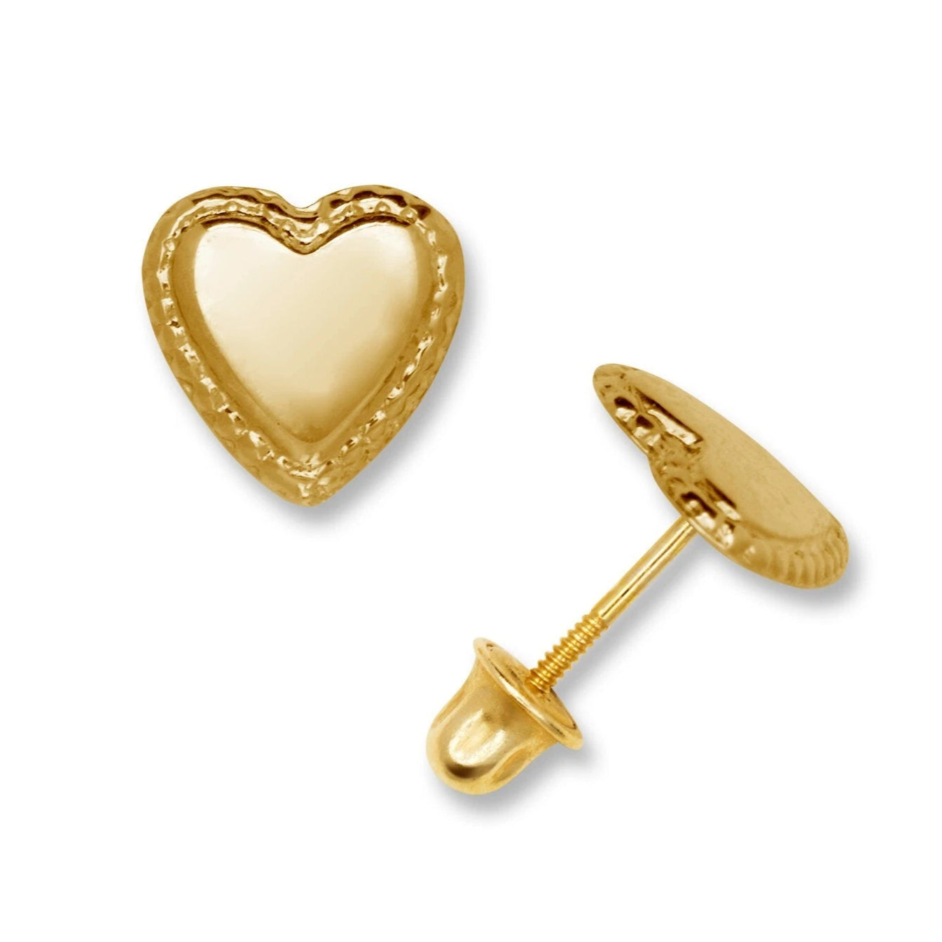 14K Yellow Gold Heart Shaped Unique Stud Earrings For Women