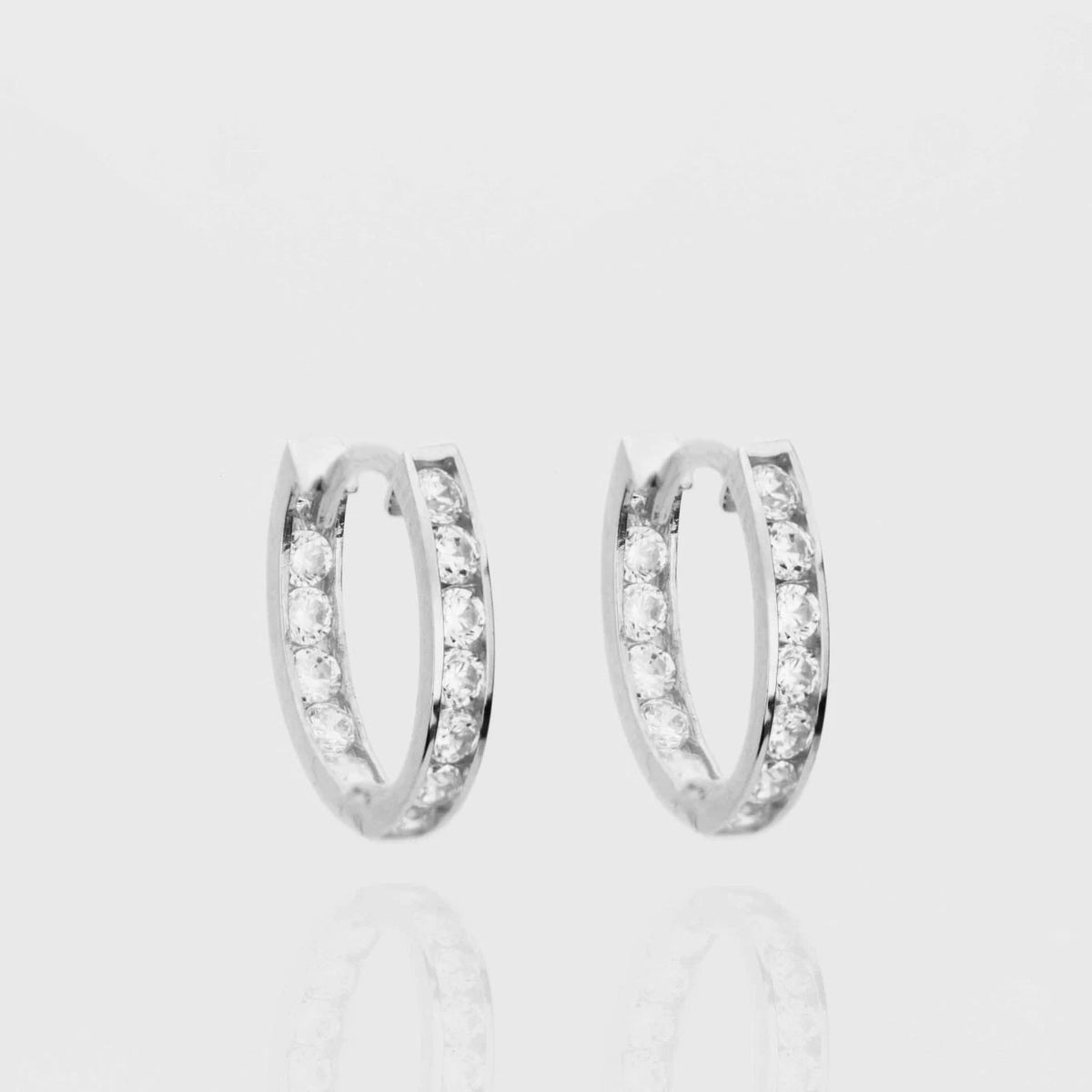 14k Yellow and White Gold Oval CZ Huggie Hoop Earrings