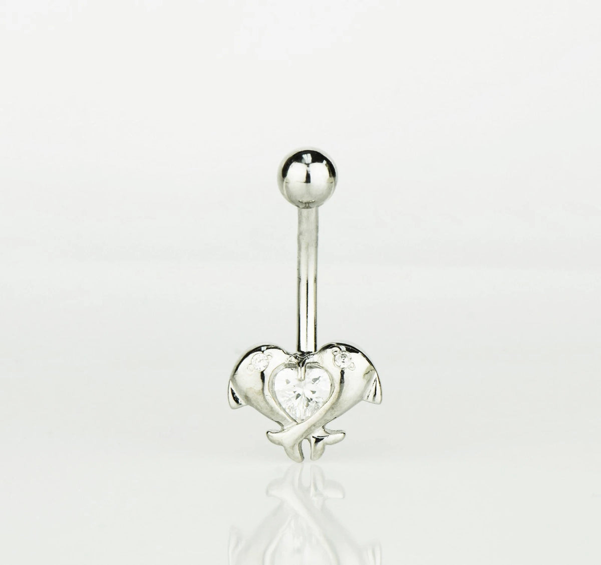 14k Yellow or White Gold CZ Dolphin Belly Body Jewelry Piercing