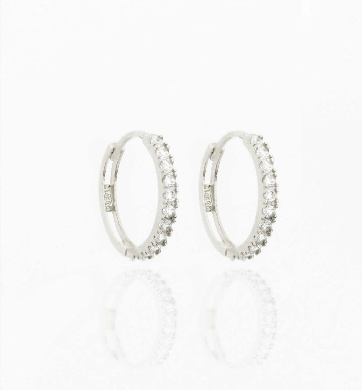 14k Yellow and White Gold CZ Huggie Hoop Earrings