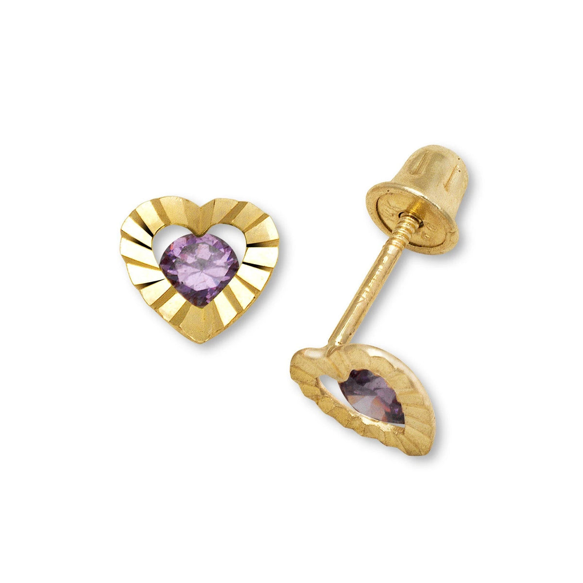 14K Yellow Gold Heart Shape Screw Back Stud Earrings for Girls