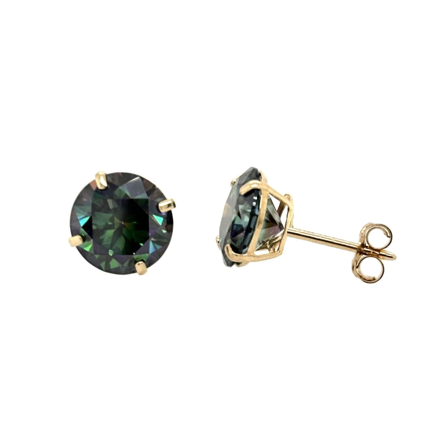 14K Gold GRA Certified D-VVS1 Rainbow Green Moissanite Studs Earrings Push Back