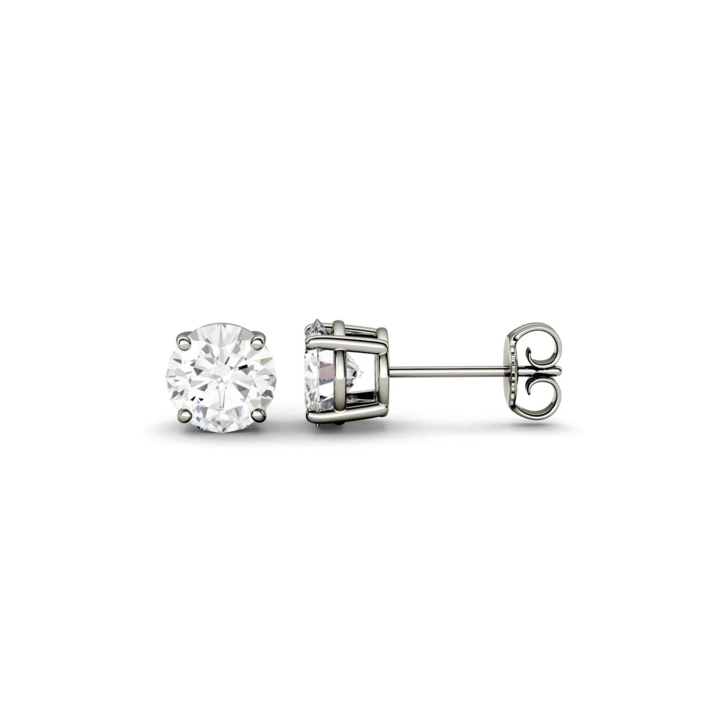 925 Silver Classic Round Shape Moissanite Pushback Stud Earrings for Women
