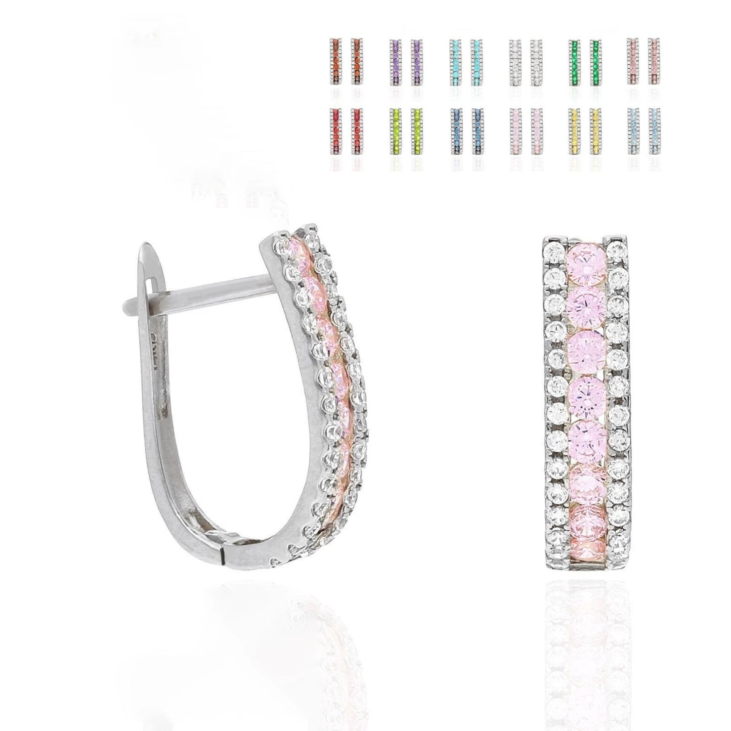 14k White Gold CZ Birthstone Leverback Earrings
