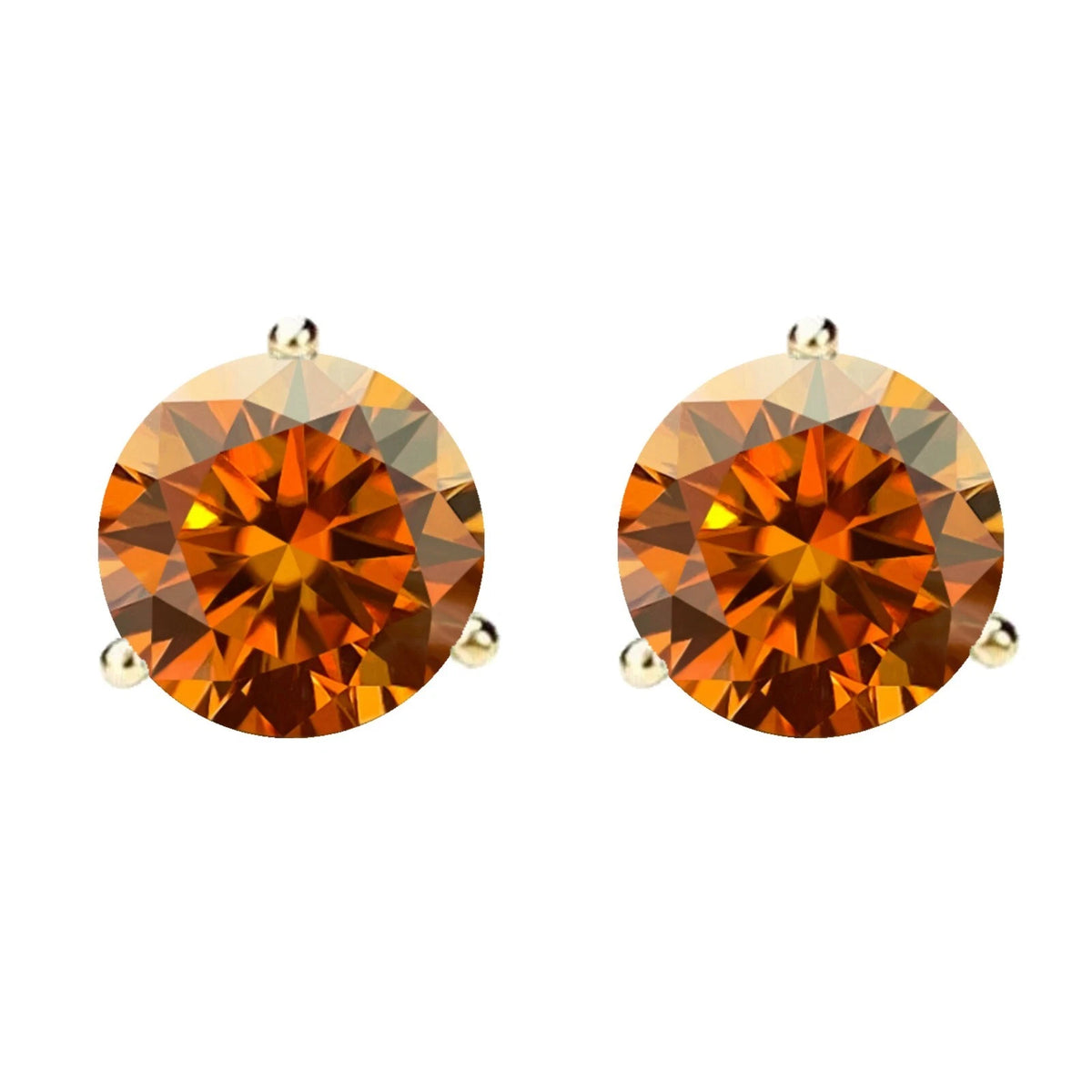 14KGold GRACertifiedD-VVS1 Orange Moissanite Martini PushBack Stud Earrings