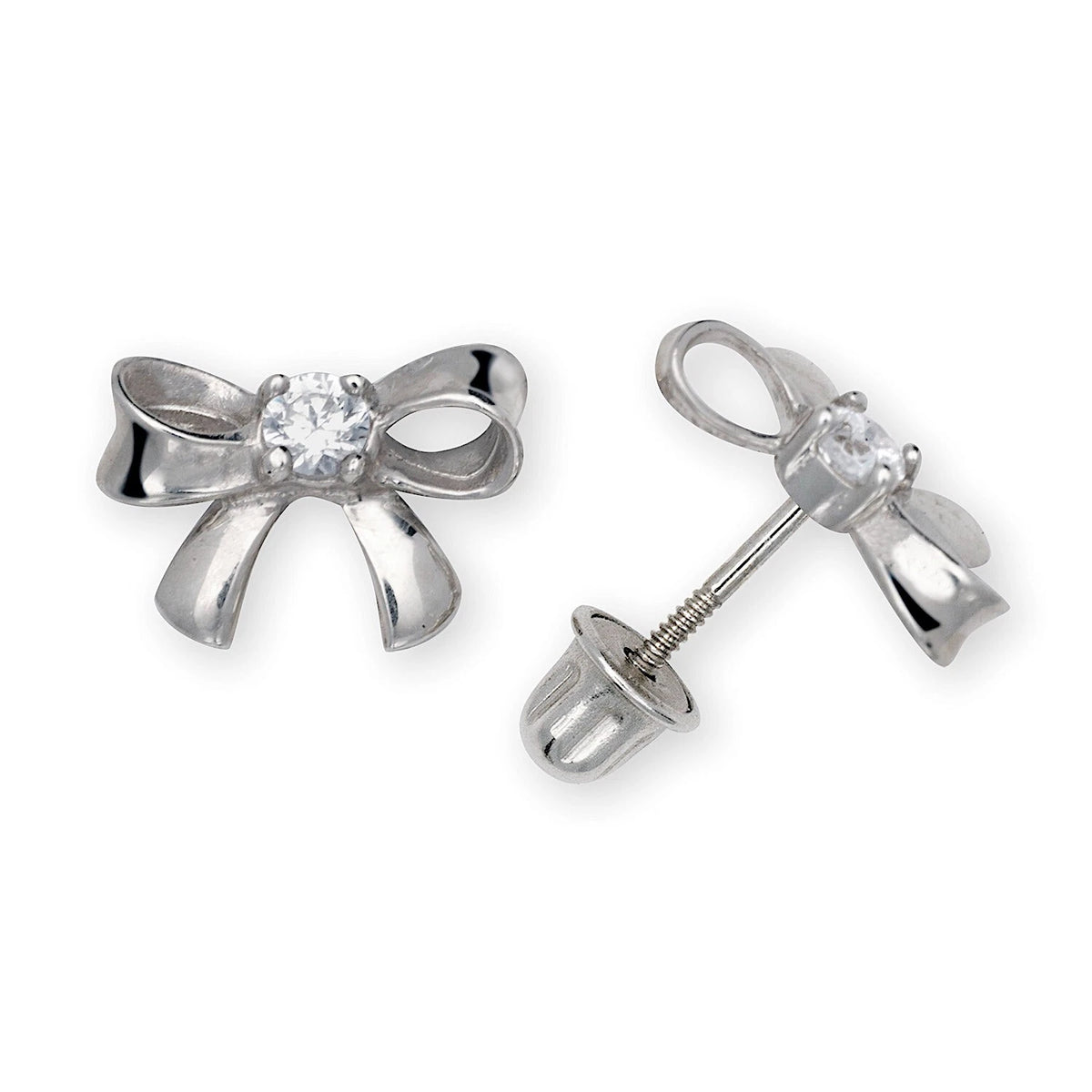 14K Yellow & White Gold Unique CZ Bow Earrings for Women