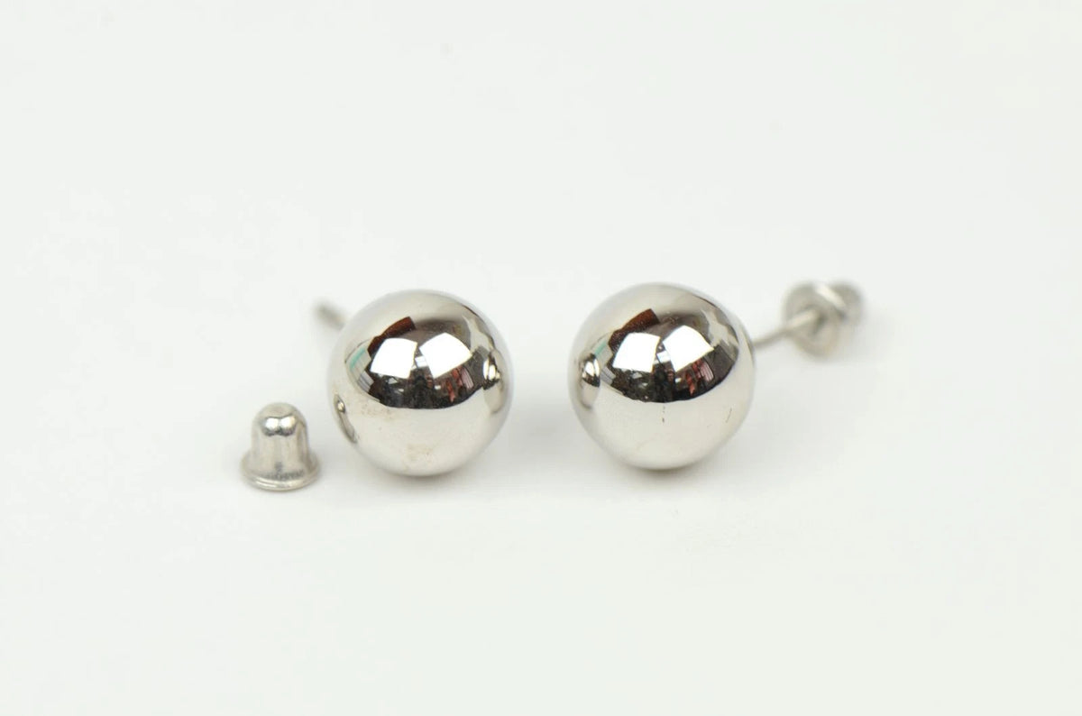 14k White Gold Ball stud earrings with screw back round High Polish