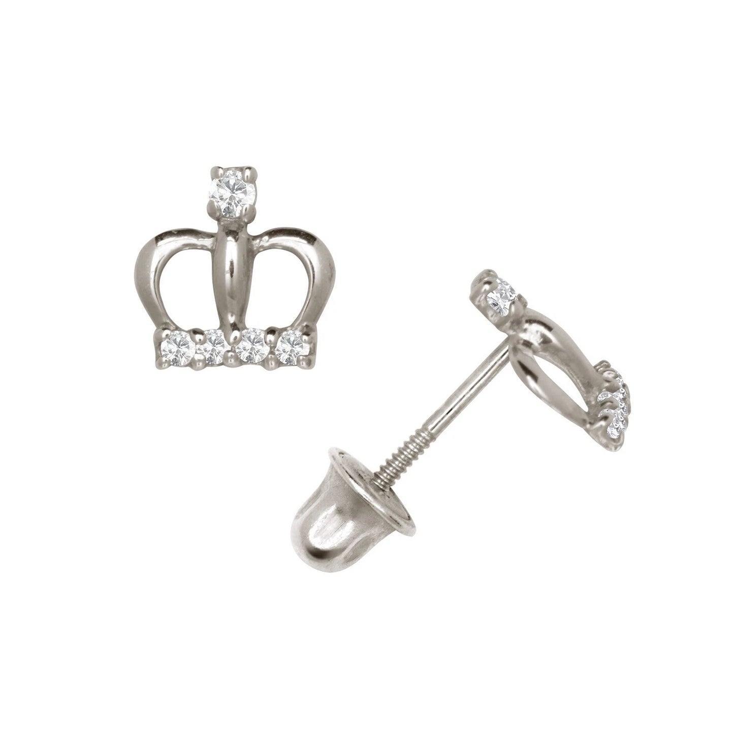 14K Yellow & White Gold Pretty CZ Crown Stud Earrings for Women