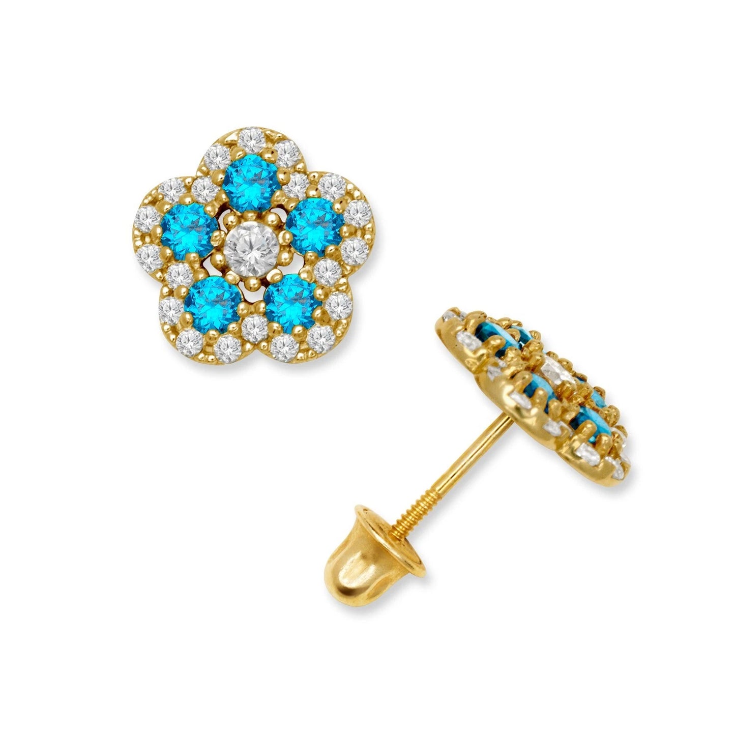 14K Yellow & White Gold Elegant Flower Earrings for Girls
