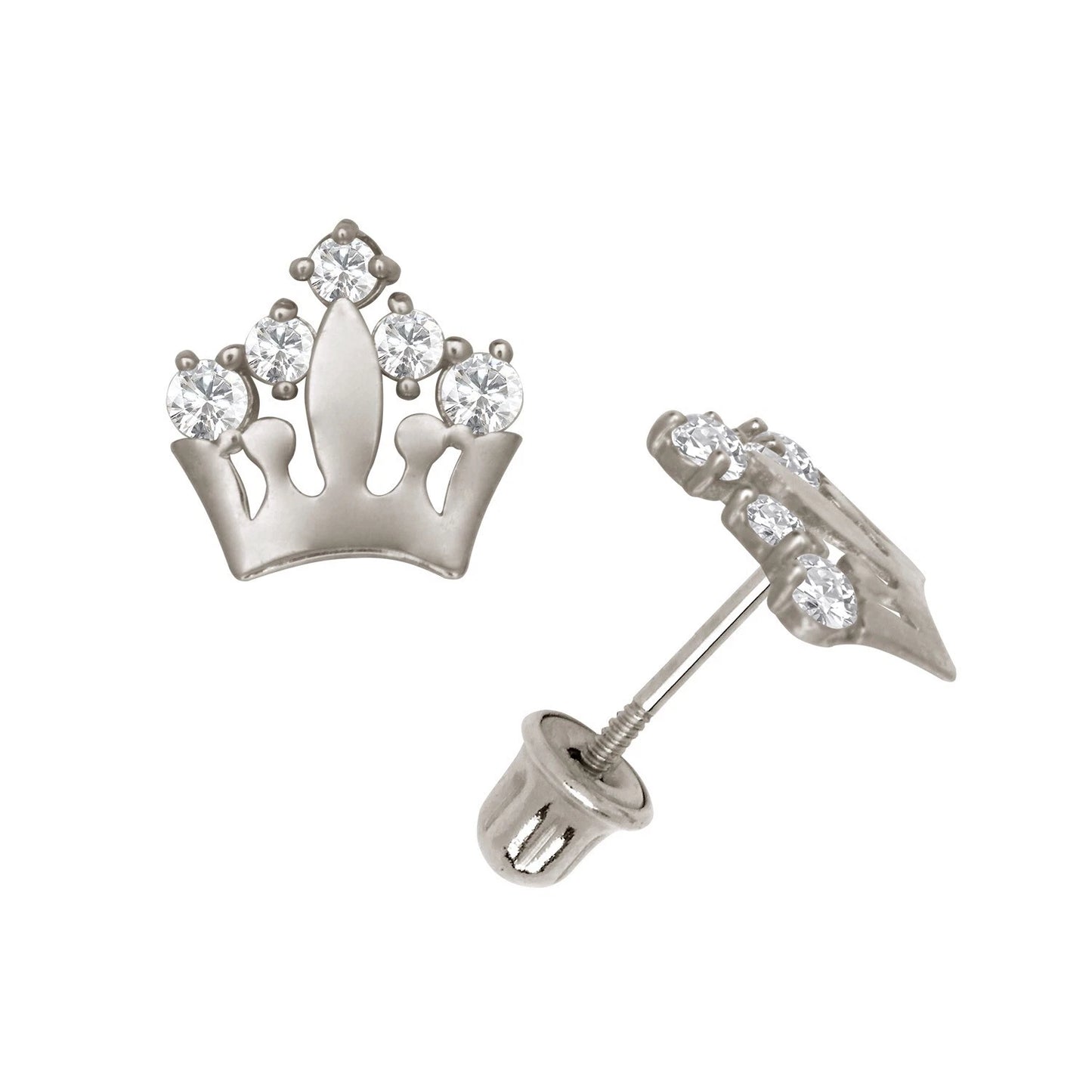 14K Yellow & White Gold Unique CZ Crown Stud Earrings for Women