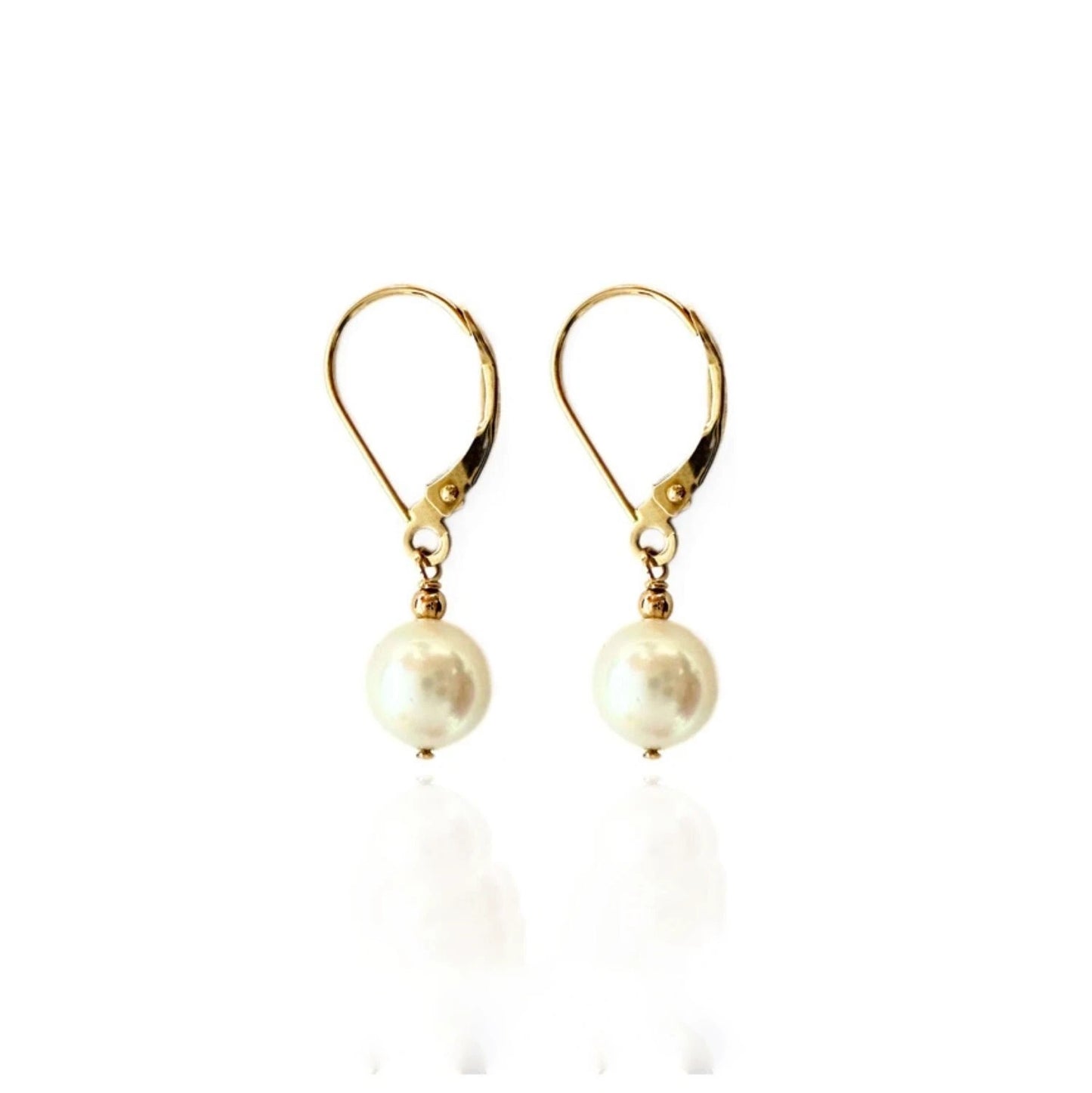 14K Gold Lever Back Earrings with Genuine Freshwater Cultured Pearl 7mm