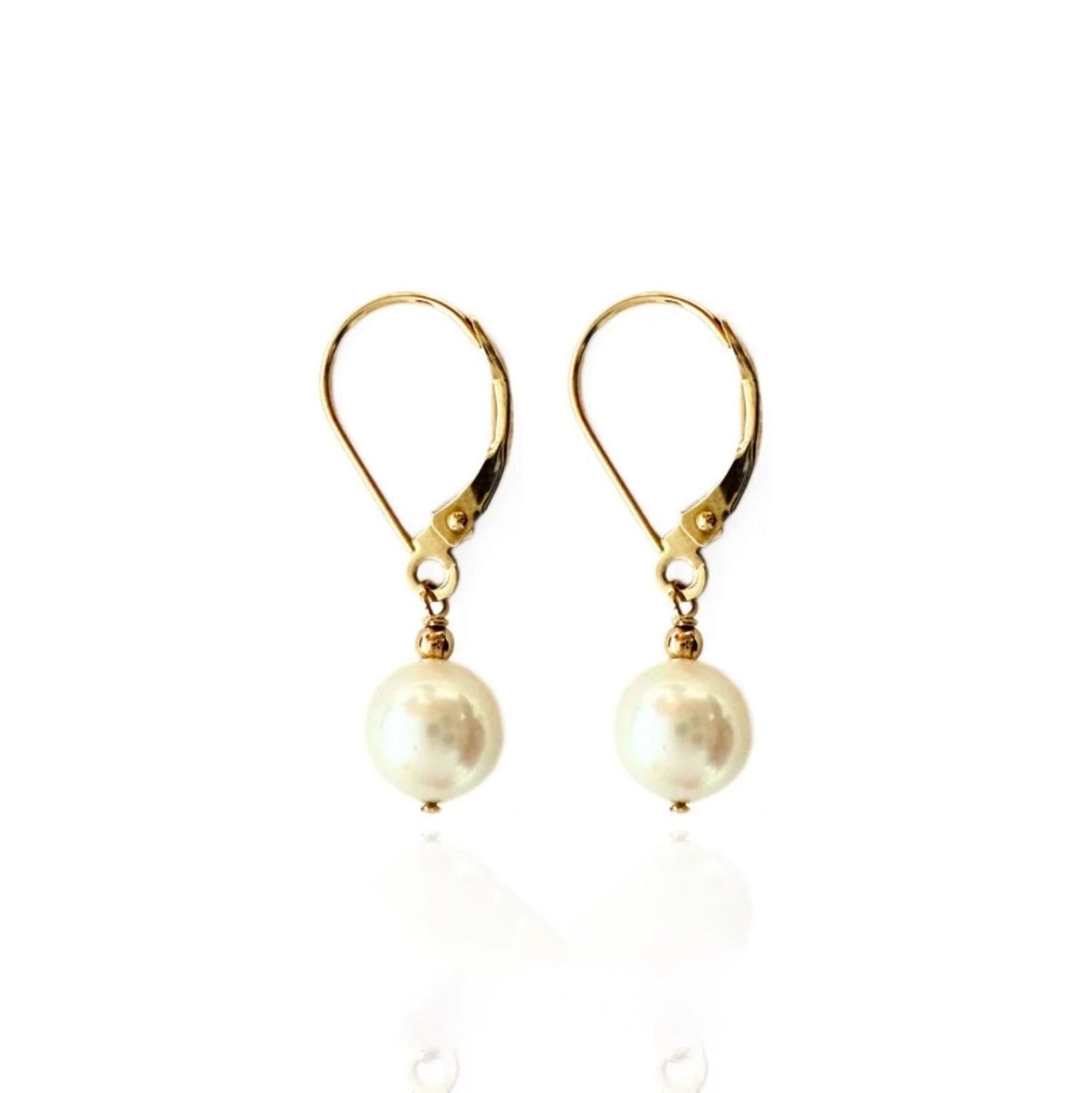 14K Gold Lever Back Earrings with Genuine Freshwater Cultured Pearl 8mm