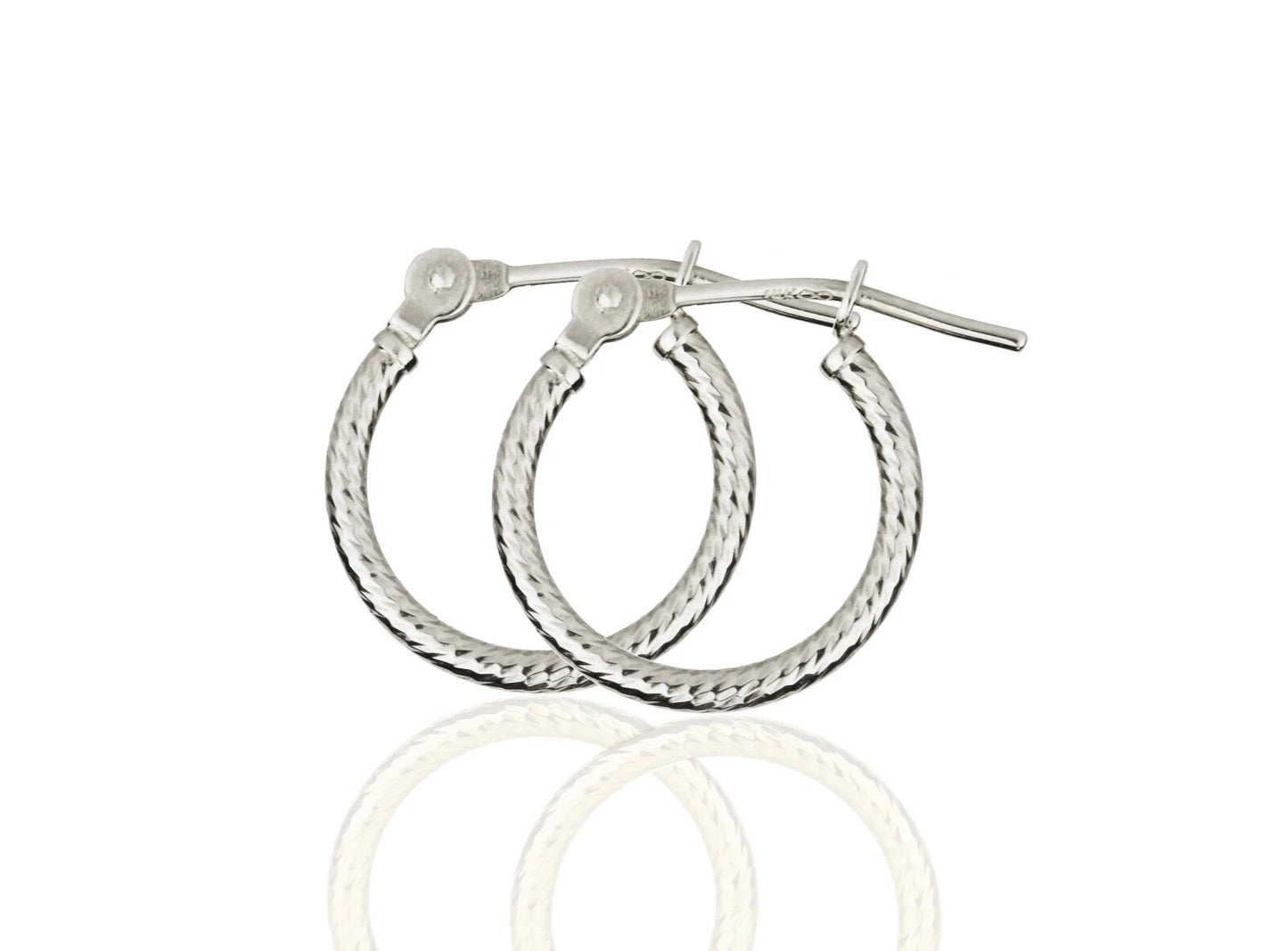 14k Yellow or White Gold Diamond Cut Hoop Earrings