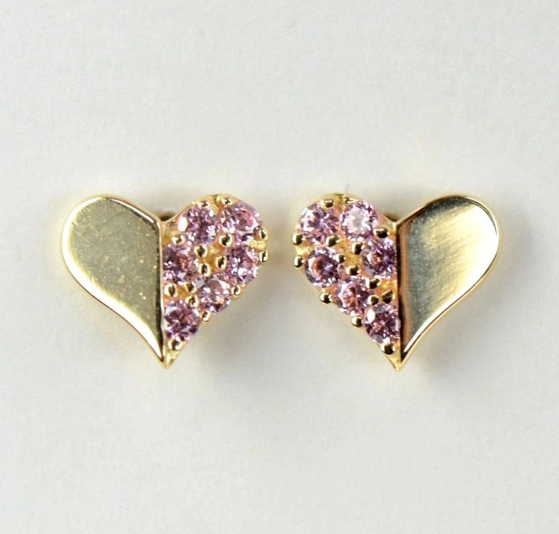 14K Yellow & White Gold Beautiful Heart Shape CZ Stud Earrings for Women