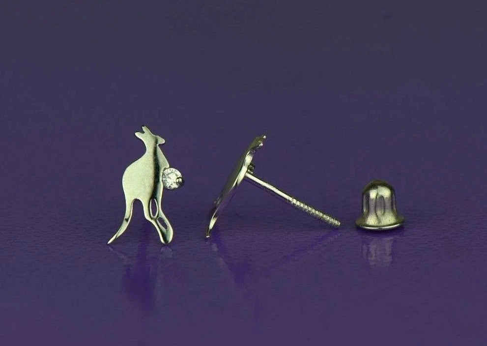 14k Yellow or White Gold Kangaroo CZ stud Earring