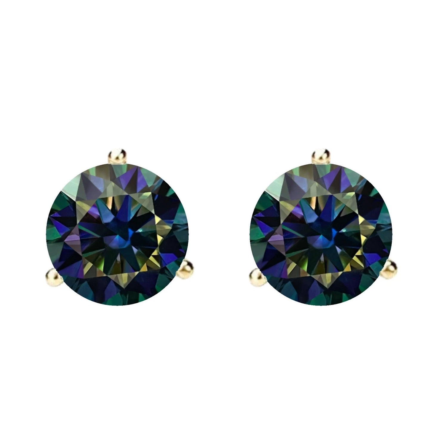 14KGold GRACertifiedD-VVS1 Rainbow Blue Moissanite Push Back Stud Earrings