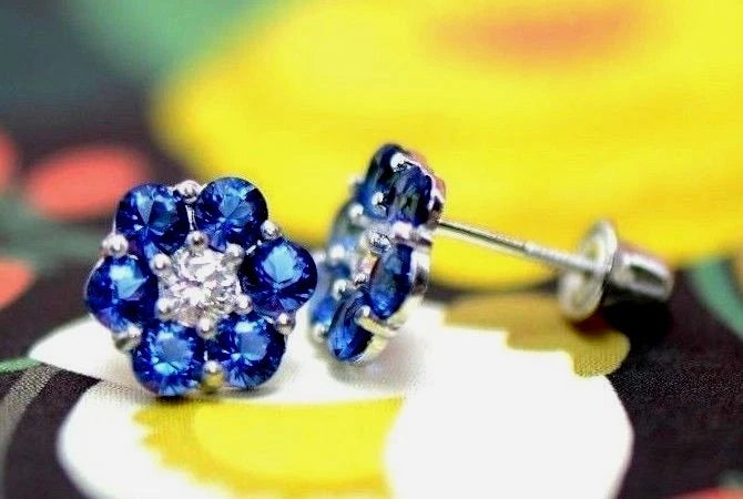 14k White Gold Flower Stud Earrings with Screw Back