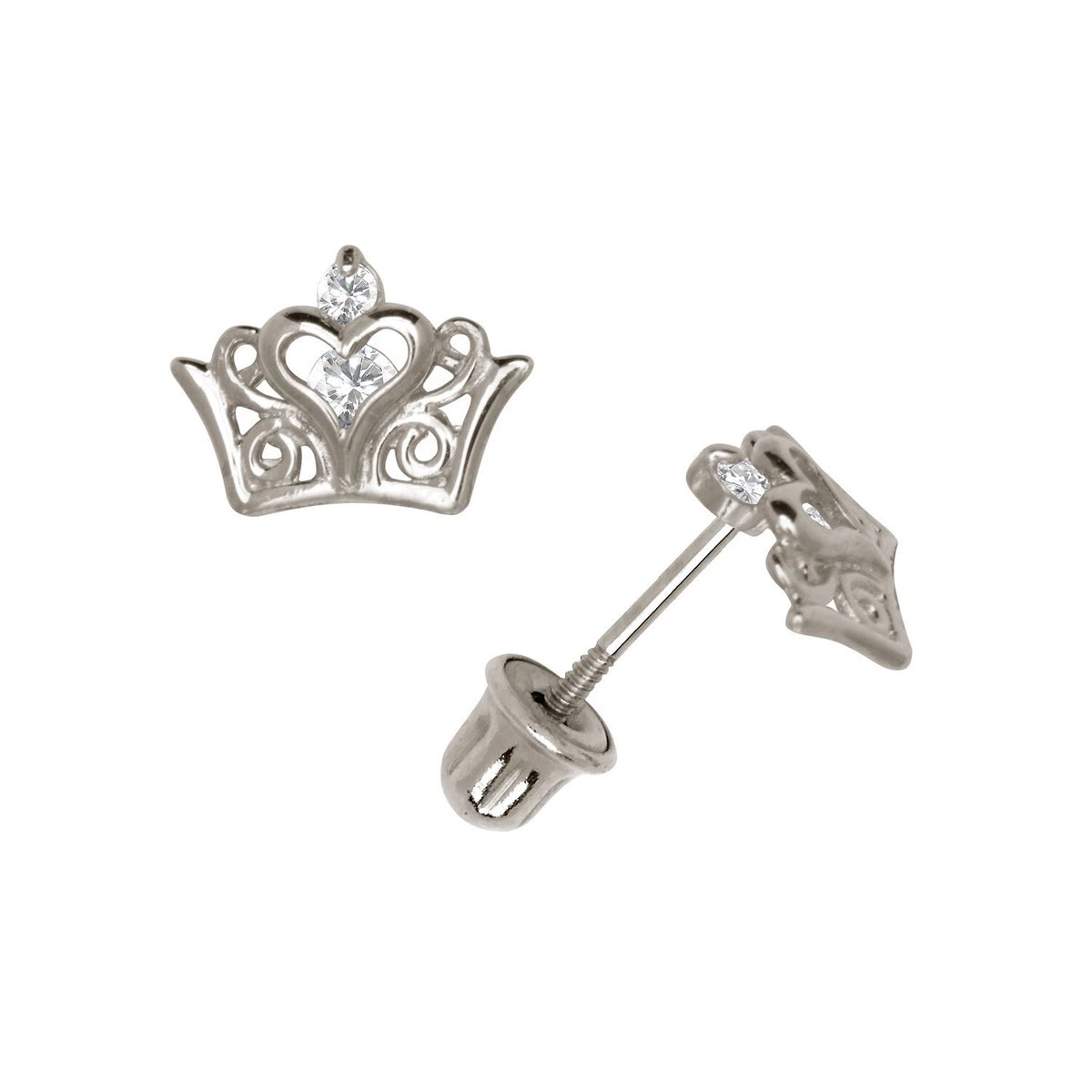 14K Yellow & White Gold Beautiful CZ Crown Stud Earrings for Women