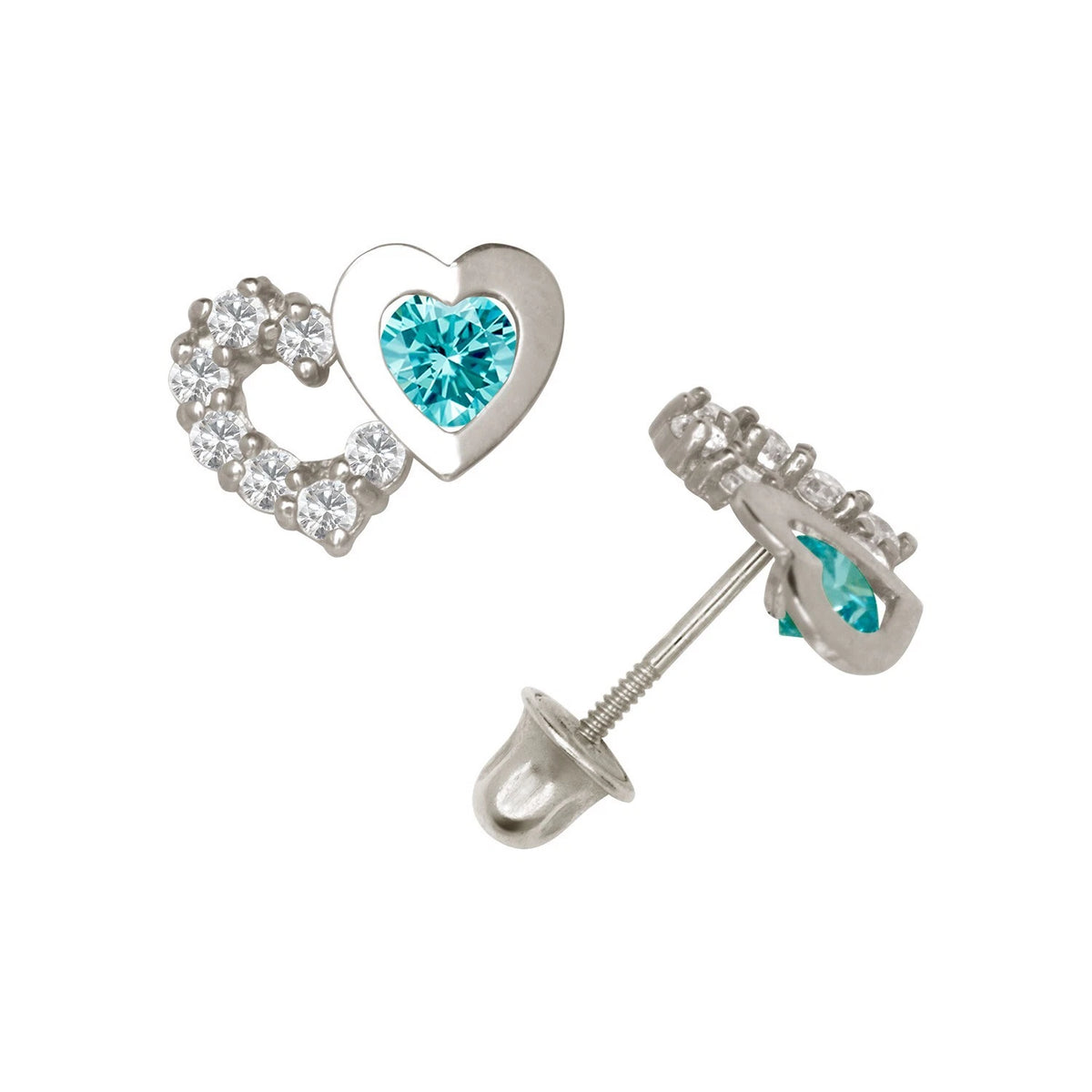 14K Yellow & White Gold Classic CZ Heart Shaped Stud Earrings for Women